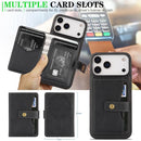 iPhone 17 Magnetic Button Card Bag MagSafe Ring Leather Phone Case