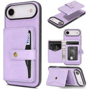iPhone 17 Magnetic Button Card Bag MagSafe Ring Leather Phone Case