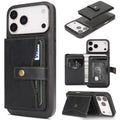 iPhone 17 Magnetic Button Card Bag MagSafe Ring Leather Phone Case