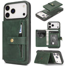 iPhone 17 Magnetic Button Card Bag MagSafe Ring Leather Phone Case