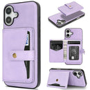 iPhone 17 Magnetic Button Card Bag MagSafe Ring Leather Phone Case