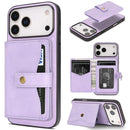 iPhone 17 Magnetic Button Card Bag MagSafe Ring Leather Phone Case