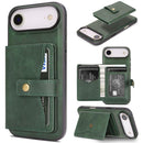 iPhone 17 Magnetic Button Card Bag MagSafe Ring Leather Phone Case