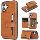 iPhone 17 Magnetic Button Card Bag MagSafe Ring Leather Phone Case