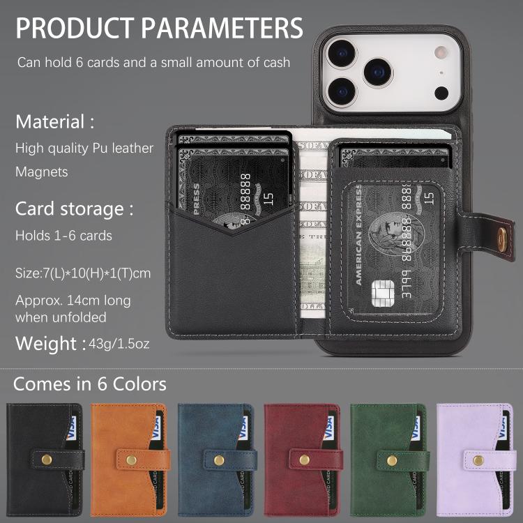 iPhone 17 Magnetic Button Card Bag MagSafe Ring Leather Phone Case
