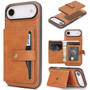 iPhone 17 Magnetic Button Card Bag MagSafe Ring Leather Phone Case