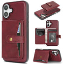 iPhone 17 Magnetic Button Card Bag MagSafe Ring Leather Phone Case