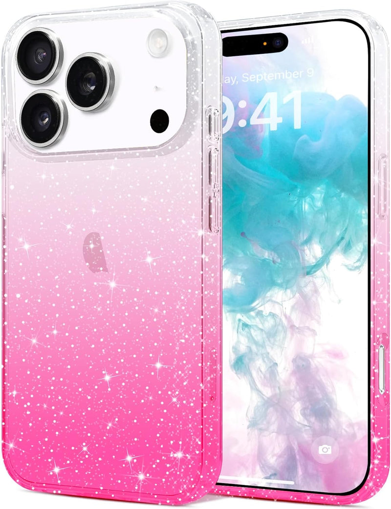 iPhone 17 Pro Max clear glitter sparkle gradient pink case iPhone 17 Pro Max clear glitter sparkle gradient pink case