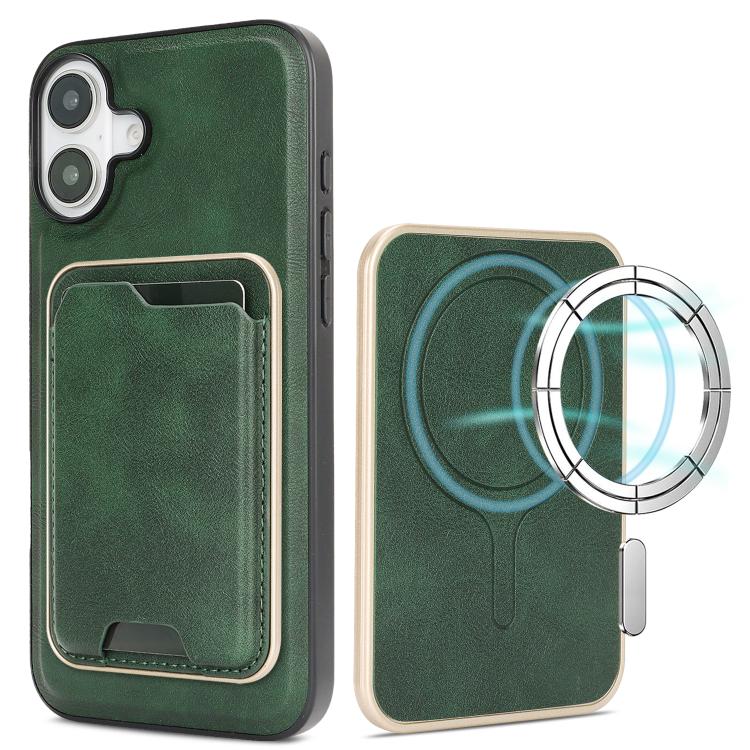 iPhone 17 Slim MagSafe Ring Magnetic Card Bag Leather Phone Case