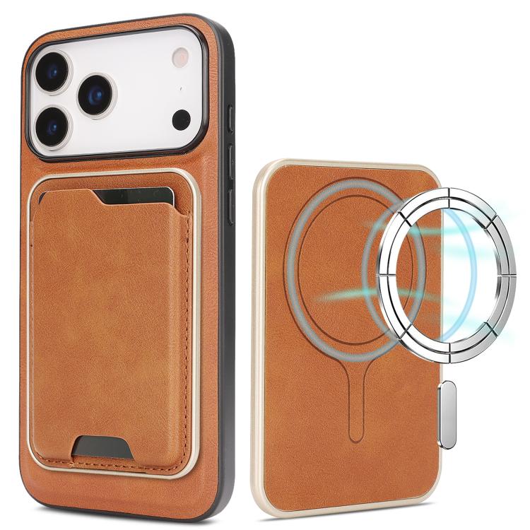 iPhone 17 Slim MagSafe Ring Magnetic Card Bag Leather Phone Case