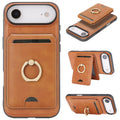 iPhone 17 Strong MagSafe Ring Magnetic Card Bag Holder Leather Phone Case