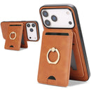 iPhone 17 Strong MagSafe Ring Magnetic Card Bag Holder Leather Phone Case