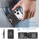 iPhone 17 Strong MagSafe Ring Magnetic Card Bag Holder Leather Phone Case