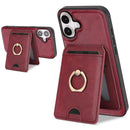 iPhone 17 Strong MagSafe Ring Magnetic Card Bag Holder Leather Phone Case
