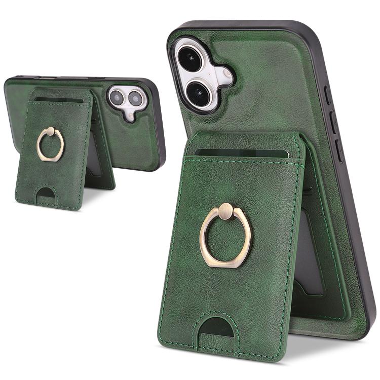 iPhone 17 Strong MagSafe Ring Magnetic Card Bag Holder Leather Phone Case