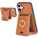 iPhone 17 Strong MagSafe Ring Magnetic Card Bag Holder Leather Phone Case