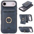 iPhone 17 Strong MagSafe Ring Magnetic Card Bag Holder Leather Phone Case