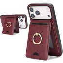 iPhone 17 Strong MagSafe Ring Magnetic Card Bag Holder Leather Phone Case