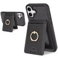 iPhone 17 Strong MagSafe Ring Magnetic Card Bag Holder Leather Phone Case