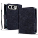 iPhone Duo Calf Texture Flower Wallet Wrist Strap Case