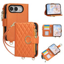 iPhone Duo Rhombic Leather Zipper Pocket Case