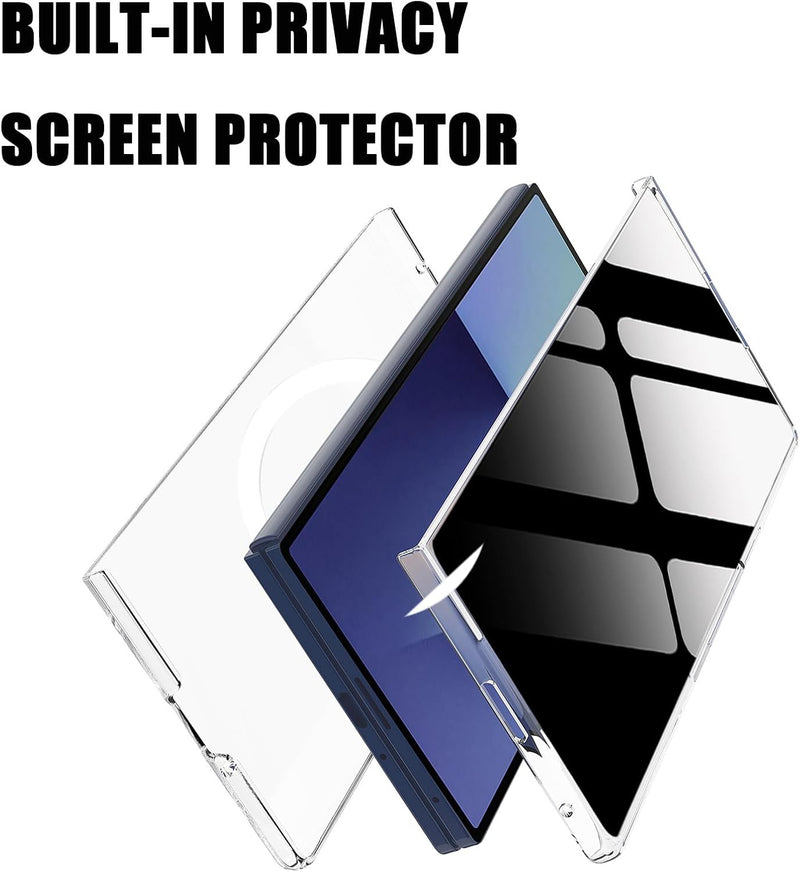 Magnetic Case for Samsung Galaxy Z Fold 7 with Privacy Screen Protector [Compatible with Magsafe],Ultra Thin Anti Yellowing Scratch Resistant Bumper Cover for Galaxy Z Fold 7 2025,Clear