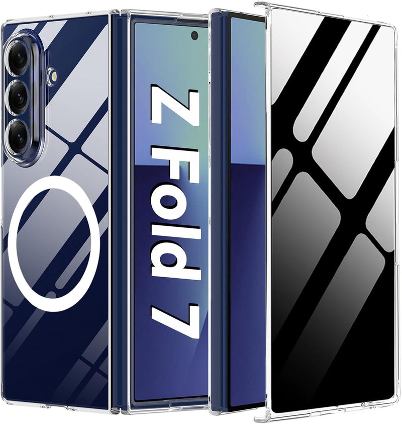 Magnetic Case for Samsung Galaxy Z Fold 7 with Privacy Screen Protector [Compatible with Magsafe],Ultra Thin Anti Yellowing Scratch Resistant Bumper Cover for Galaxy Z Fold 7 2025,Clear