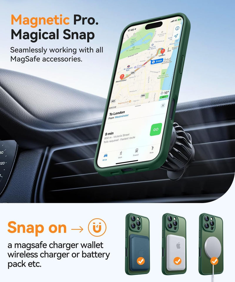 Magnetic Compatible with Iphone 16 Pro Case, Upgraded [Full Camera Protection] [Compatible with Magsafe] [Translucent Matte] Shockproof Protective Phone Case Cover 6.3 Inch - Deep Green