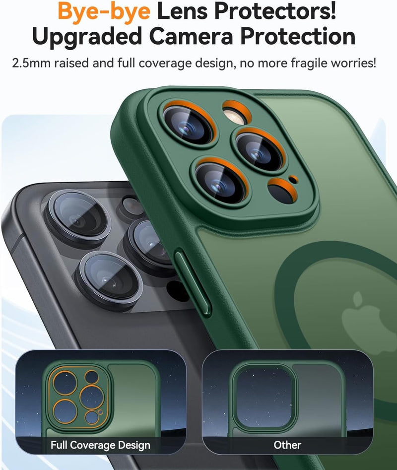 Magnetic Compatible with Iphone 16 Pro Case, Upgraded [Full Camera Protection] [Compatible with Magsafe] [Translucent Matte] Shockproof Protective Phone Case Cover 6.3 Inch - Deep Green