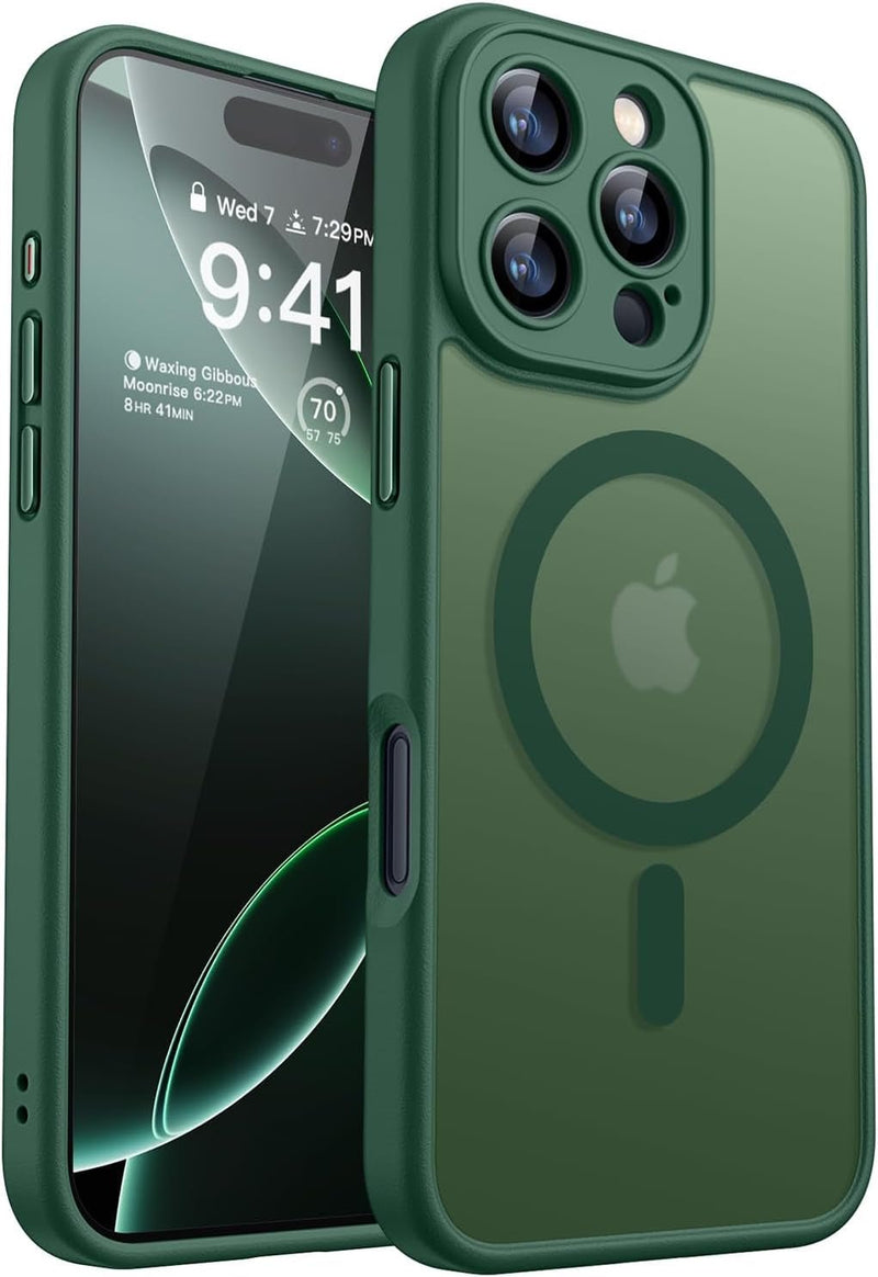 Magnetic Compatible with Iphone 16 Pro Case, Upgraded [Full Camera Protection] [Compatible with Magsafe] [Translucent Matte] Shockproof Protective Phone Case Cover 6.3 Inch - Deep Green
