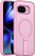 Magnetic for Google Pixel 9A Case with Stand (Compatible with Magsafe)(Military Grade Drop Protection) Slim Translucent Matte Shockproof with Invisible Kickstand Phone Case, Pink