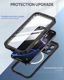 Full body IP68 waterproof case for iPhone 16 Pro with Magsafe and a built in screen protector in black and clear