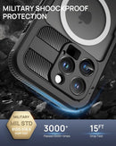 Full body IP68 waterproof case for iPhone 16 Pro with Magsafe and a built in screen protector in black and clear