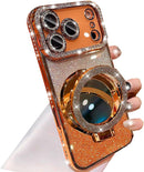 Magnetic Kickstand Glitter Case for Iphone 17 Pro Max,[Compatible with Magsafe] Cute Bling Sparkly Rhinestone with Camera Protector Makeup Mirror Women Girls Case for Iphone 17 Pro Max,Silver