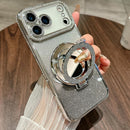 Magnetic Kickstand Glitter Case for Iphone 17 Pro Max,[Compatible with Magsafe] Cute Bling Sparkly Rhinestone with Camera Protector Makeup Mirror Women Girls Case for Iphone 17 Pro Max,Silver