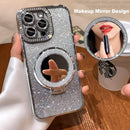 Magnetic Kickstand Glitter Case for Iphone 17 Pro Max,[Compatible with Magsafe] Cute Bling Sparkly Rhinestone with Camera Protector Makeup Mirror Women Girls Case for Iphone 17 Pro Max,Silver