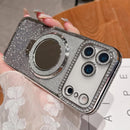 Magnetic Kickstand Glitter Case for Iphone 17 Pro Max,[Compatible with Magsafe] Cute Bling Sparkly Rhinestone with Camera Protector Makeup Mirror Women Girls Case for Iphone 17 Pro Max,Silver