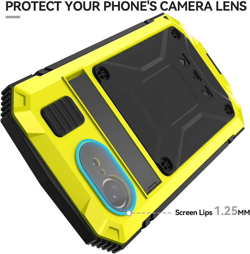 Metal Case for Iphone 16E Aluminum Military Grade Rugged Case with Stand Screen Protector Drop Tested Heavy Duty Shockproof Dustproof Full Cover for Man (Yellow) - Gorilla Cases