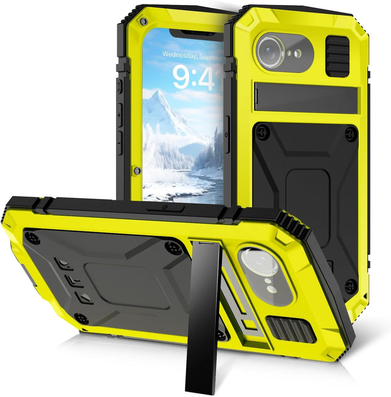 Metal Case for Iphone 16E Aluminum Military Grade Rugged Case with Stand Screen Protector Drop Tested Heavy Duty Shockproof Dustproof Full Cover for Man (Yellow) - Gorilla Cases