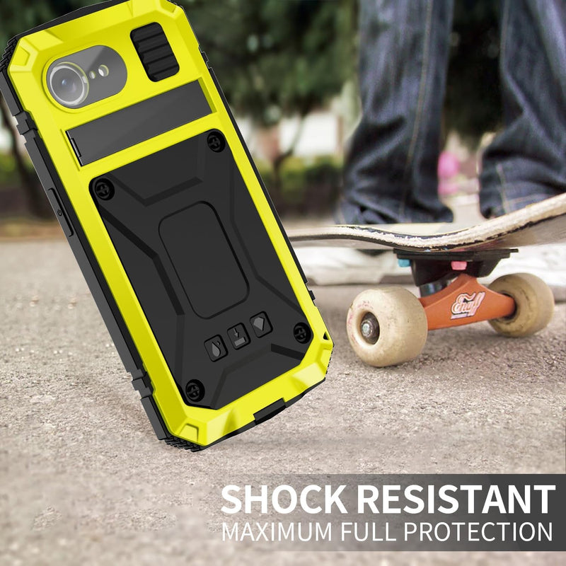 Metal Case for Iphone 16E Aluminum Military Grade Rugged Case with Stand Screen Protector Drop Tested Heavy Duty Shockproof Dustproof Full Cover for Man (Yellow) - Gorilla Cases