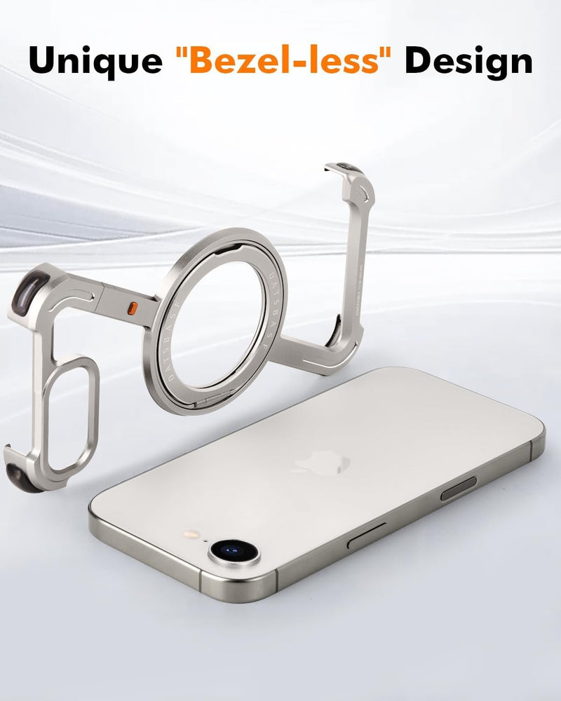Minimalist Phone Case Compatible with Iphone 16E 6.1", 360° Rotation Kickstand Aluminum Metal Frameless Design Bumper Z Case, Protective Shock Grade Shell (Natural Titanium) - Gorilla Cases