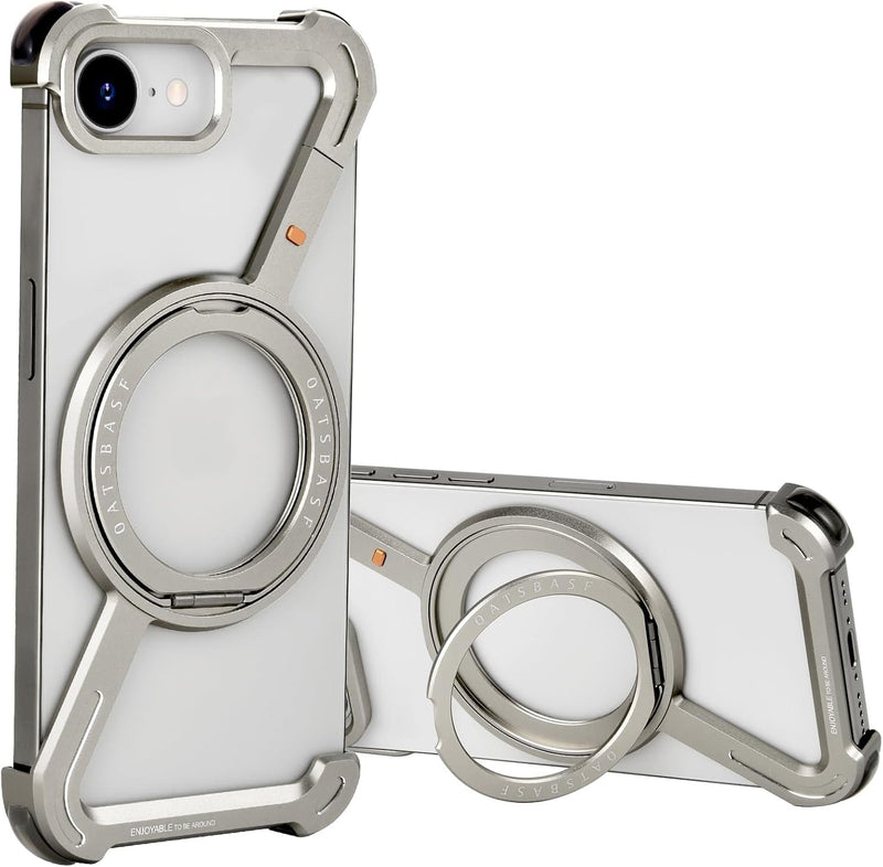 Minimalist Phone Case Compatible with Iphone 16E 6.1", 360° Rotation Kickstand Aluminum Metal Frameless Design Bumper Z Case, Protective Shock Grade Shell (Natural Titanium) - Gorilla Cases