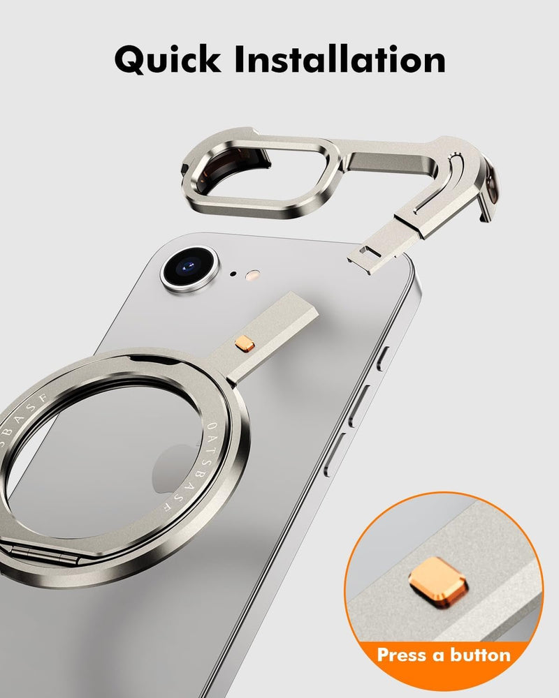 Minimalist Phone Case Compatible with Iphone 16E 6.1", 360° Rotation Kickstand Aluminum Metal Frameless Design Bumper Z Case, Protective Shock Grade Shell (Natural Titanium) - Gorilla Cases