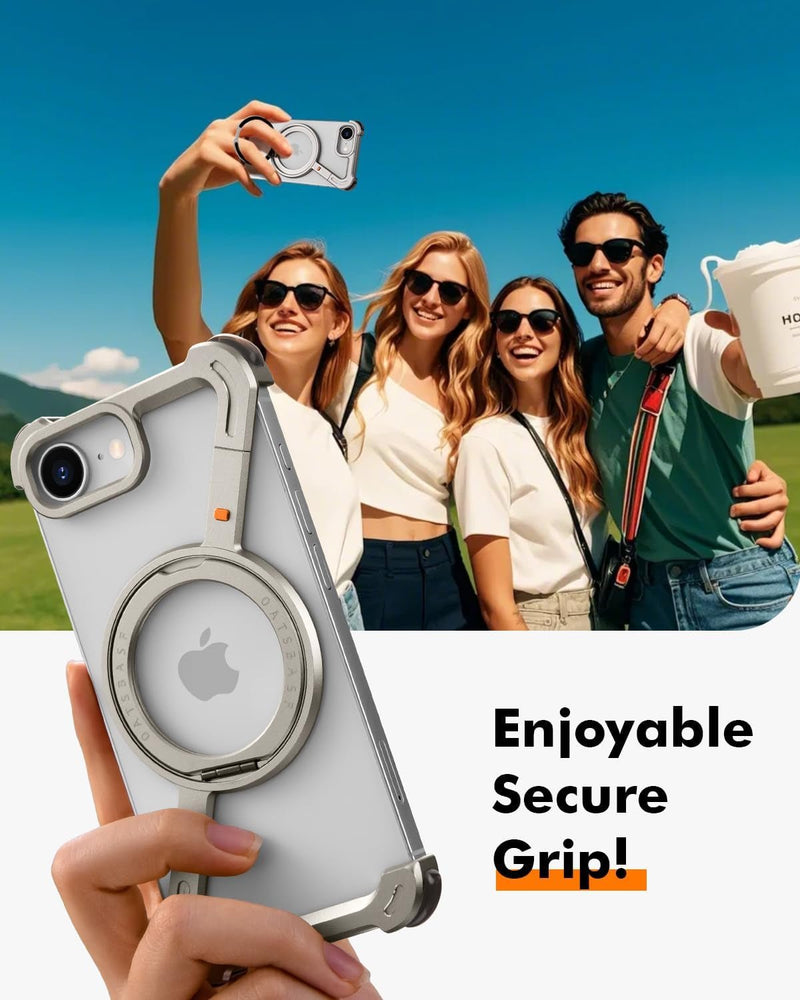 Minimalist Phone Case Compatible with Iphone 16E 6.1", 360° Rotation Kickstand Aluminum Metal Frameless Design Bumper Z Case, Protective Shock Grade Shell (Natural Titanium) - Gorilla Cases