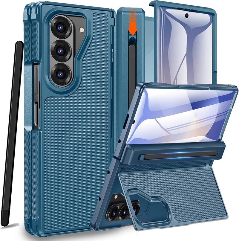 NINKI for Samsung Galaxy Z Fold 7 Case with S Pen Holder and Slim Stylus,Invisible Kickstand Screen Protector Hinge Hard Drop - Proof Stand Phone Cover for Samsung Z fold 7 Case with S Pen Slot – Blue