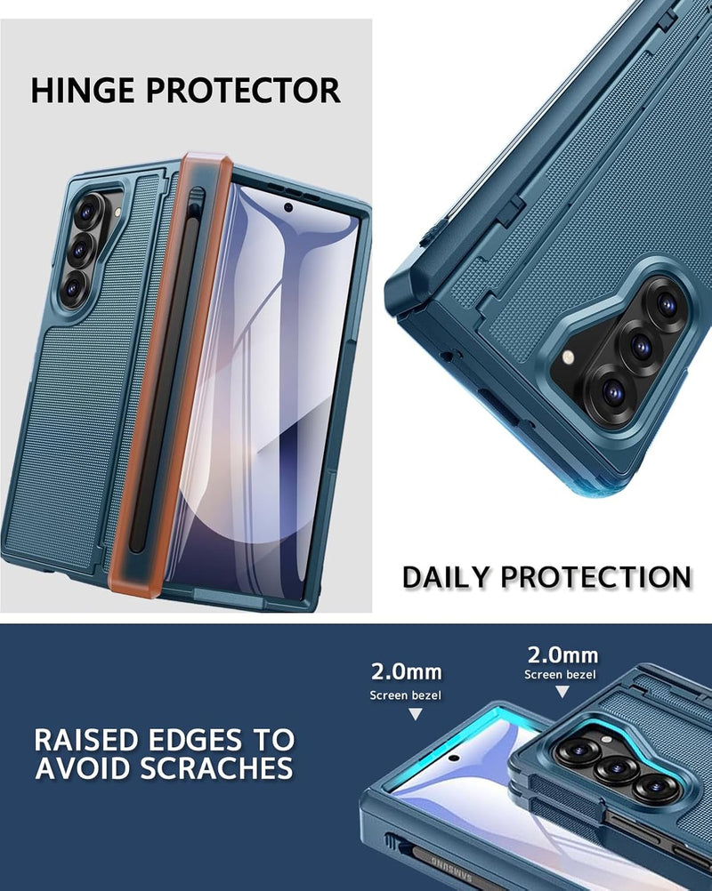 NINKI for Samsung Galaxy Z Fold 7 Case with S Pen Holder and Slim Stylus,Invisible Kickstand Screen Protector Hinge Hard Drop - Proof Stand Phone Cover for Samsung Z fold 7 Case with S Pen Slot – Blue