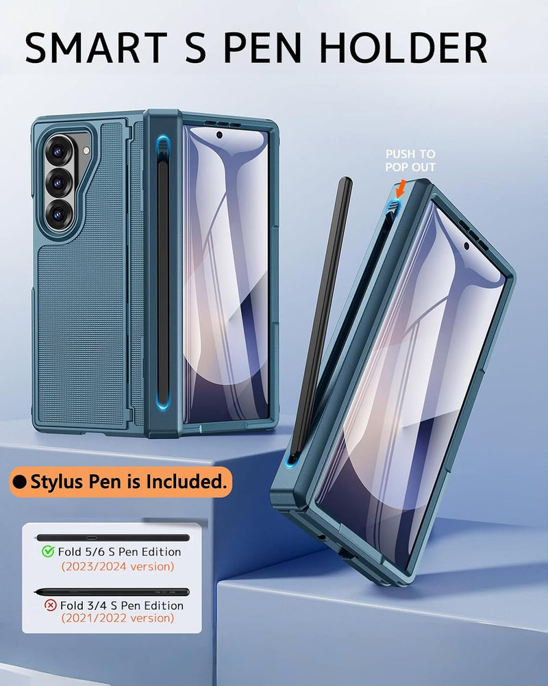 NINKI for Samsung Galaxy Z Fold 7 Case with S Pen Holder and Slim Stylus,Invisible Kickstand Screen Protector Hinge Hard Drop - Proof Stand Phone Cover for Samsung Z fold 7 Case with S Pen Slot – Blue