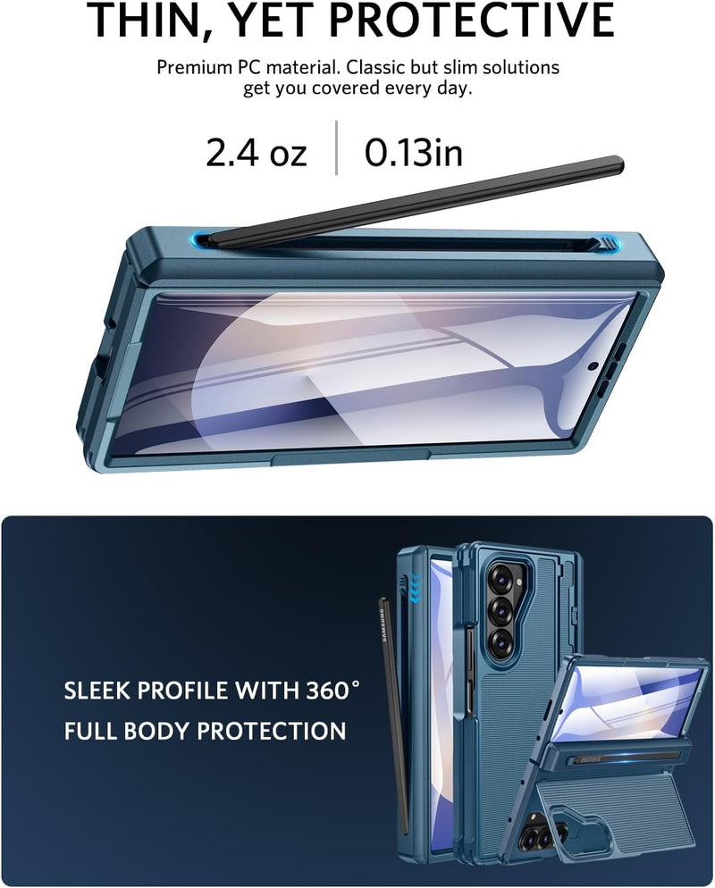 NINKI for Samsung Galaxy Z Fold 7 Case with S Pen Holder and Slim Stylus,Invisible Kickstand Screen Protector Hinge Hard Drop - Proof Stand Phone Cover for Samsung Z fold 7 Case with S Pen Slot – Blue