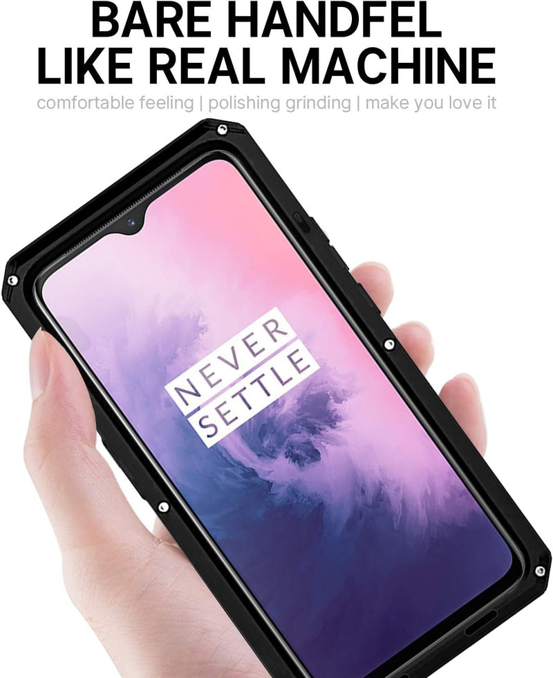 Oneplus 7 Aluminum Metal Bumper Silicone Rugged Case Hybrid Military Shockproof Heavy Duty Armor Defender Tough Built - In Gorilla Glass Cover for Oneplus 7 1+7 (Red, Oneplus 7)