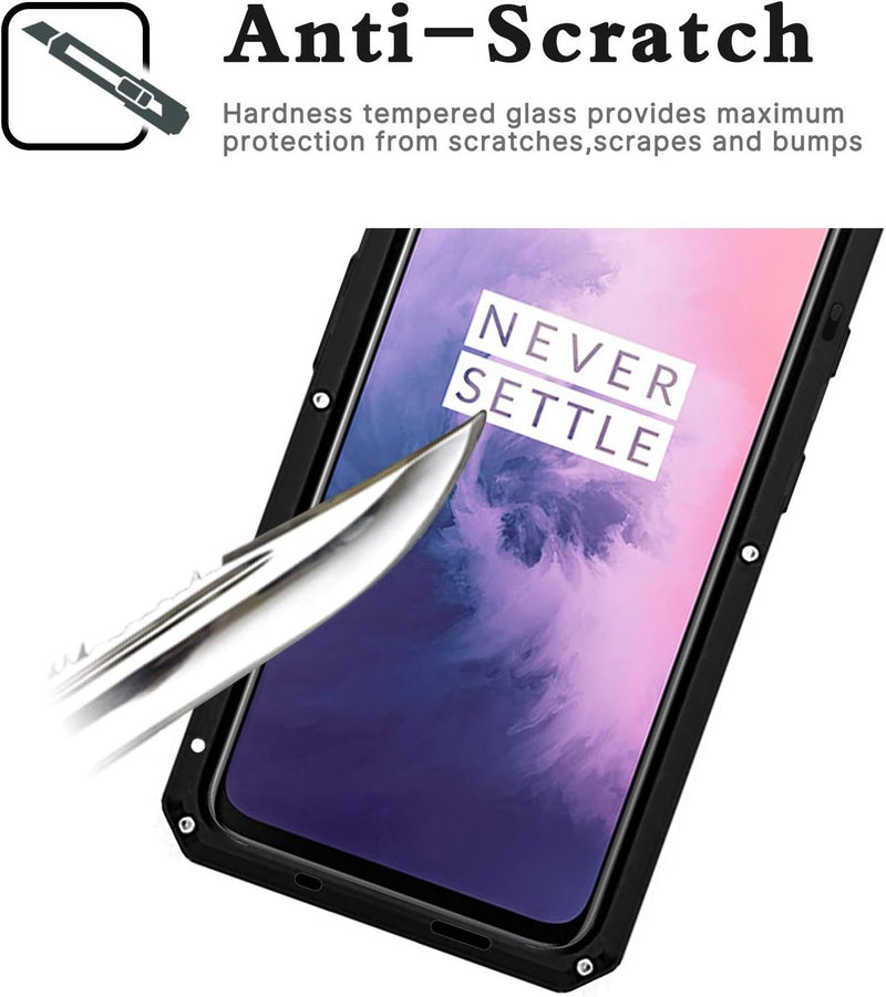 Oneplus 7 Aluminum Metal Bumper Silicone Rugged Case Hybrid Military Shockproof Heavy Duty Armor Defender Tough Built - In Gorilla Glass Cover for Oneplus 7 1+7 (Red, Oneplus 7)